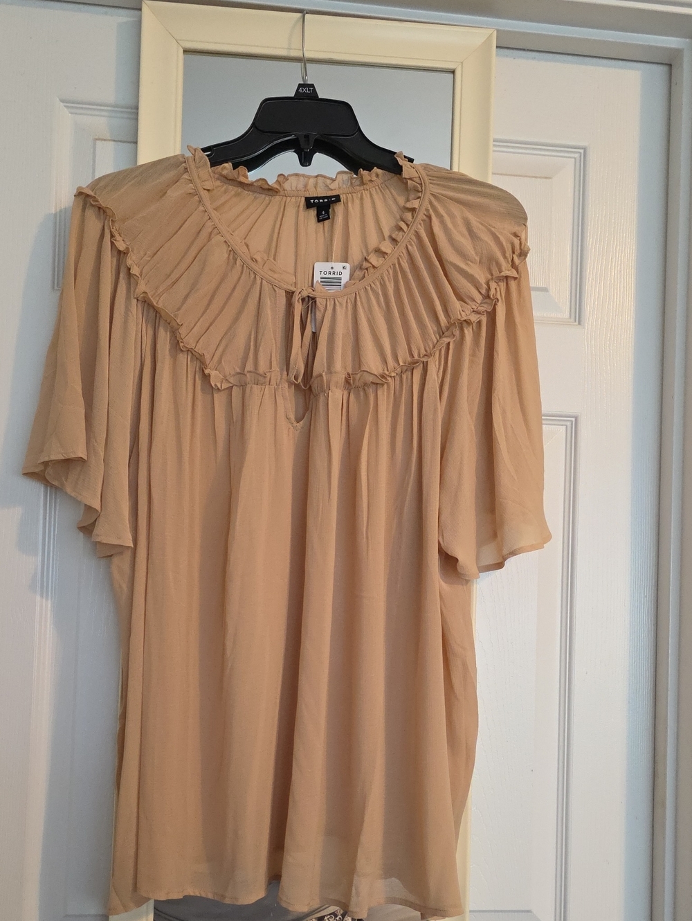 torrid Beige Ruffle Yoke Tie-Front Blouse
